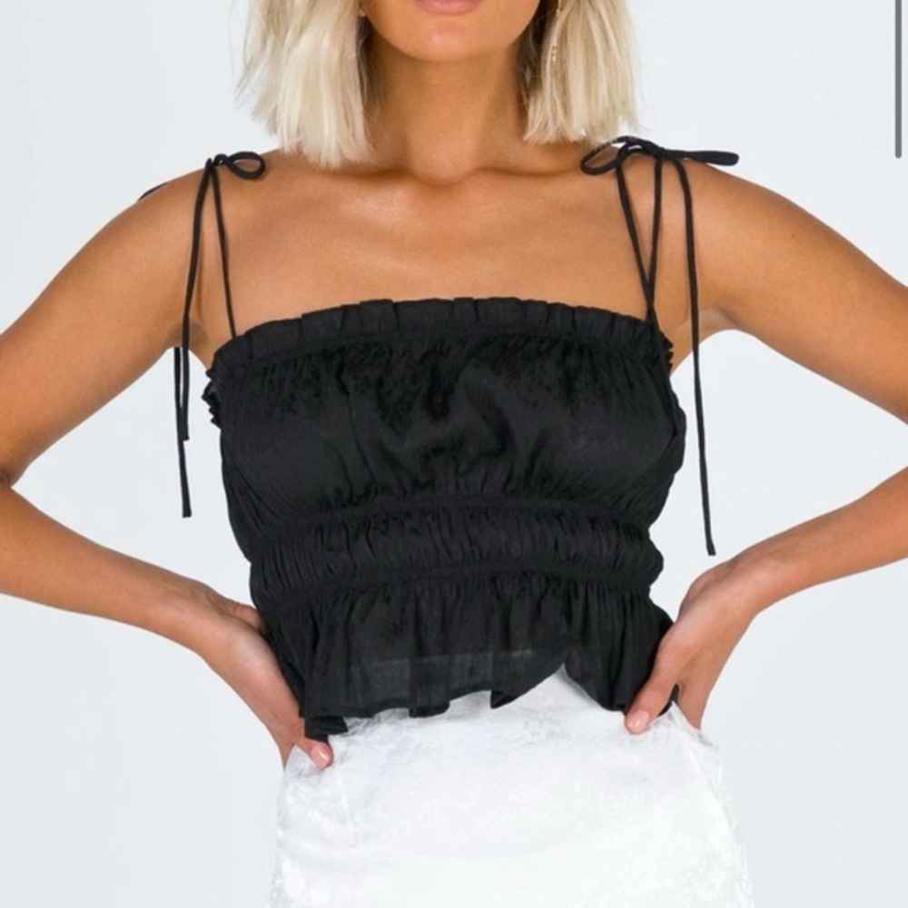 Princess Polly Summa Sheer Ruffle Crop Top Black Tie Strap Size 0